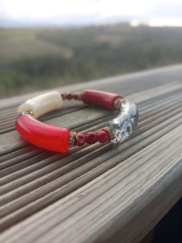 Bracelet perles tubes Arya tacheté transparent Maanik