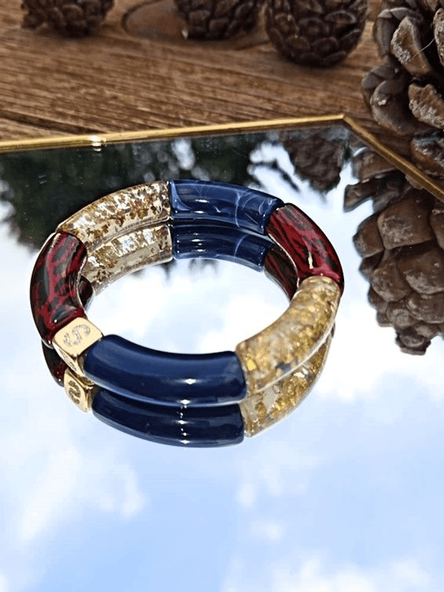 Bracelet jonc perles tubes acrylique léopard Indrani Laal Svarn