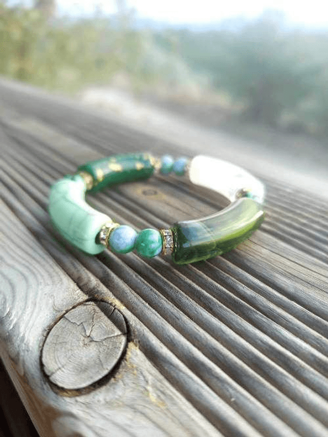 Bracelet perles tubes Arya tacheté Panna