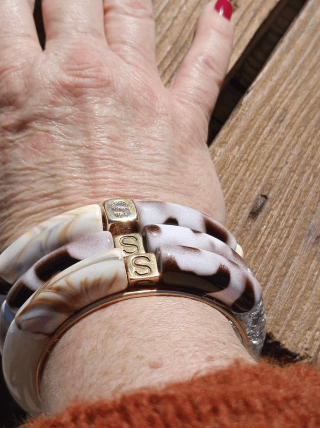 Trio de bracelet jonc perles tubes acrylique Saphed Baagh