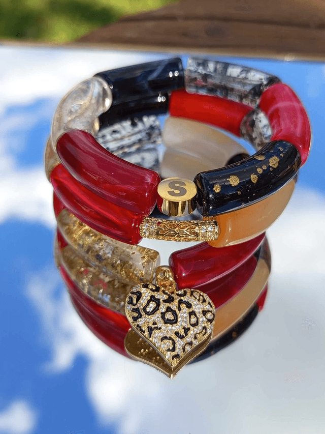 Trio de bracelets jonc perles tubes acrylique Maanik