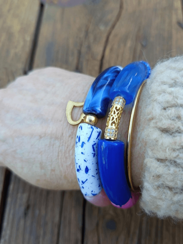 Duo de bracelet jonc perles tubes acrylique Neela gulaabee