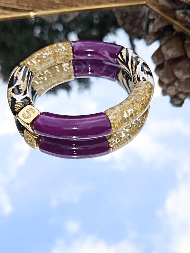 Bracelet jonc perles tubes acrylique léopard Indrani Neelam