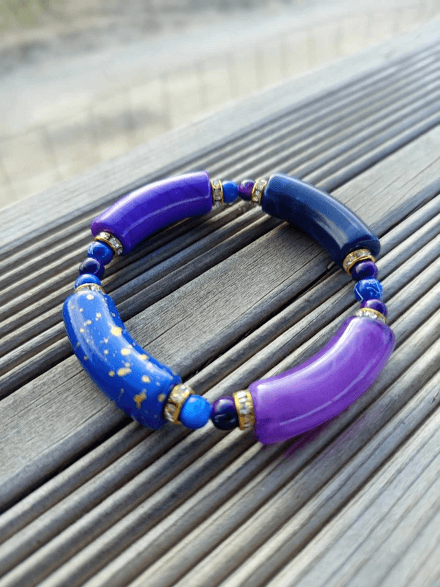 Bracelet perles tubes Arya tacheté Bainganee Neela