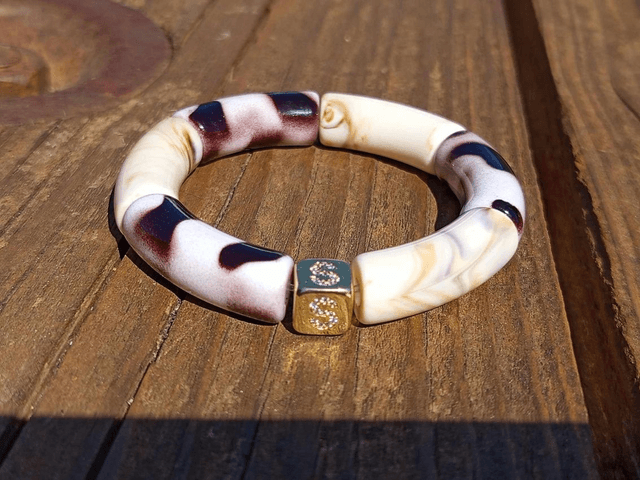 Trio de bracelet jonc perles tubes acrylique Saphed Baagh
