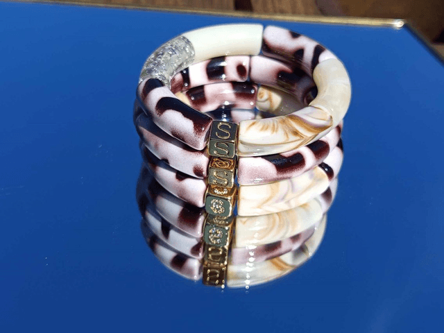 Trio de bracelet jonc perles tubes acrylique Saphed Baagh