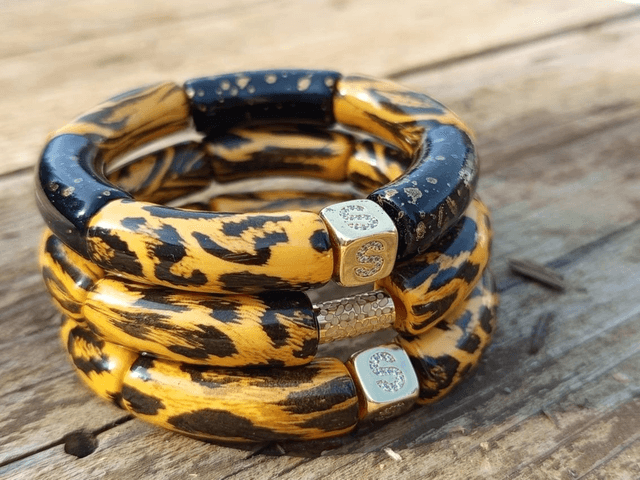 Trio de bracelet jonc perles tubes acrylique Jiraaph