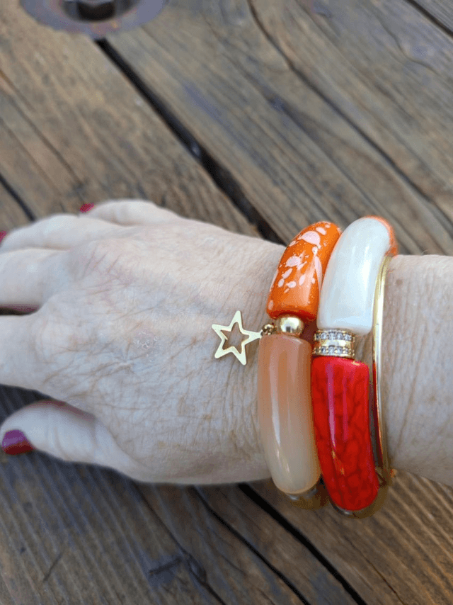 Duo de bracelet jonc perles tubes acrylique Kaddoo