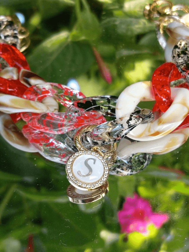 Bracelet gros maillons en acrylique Chamak rouge et blanc