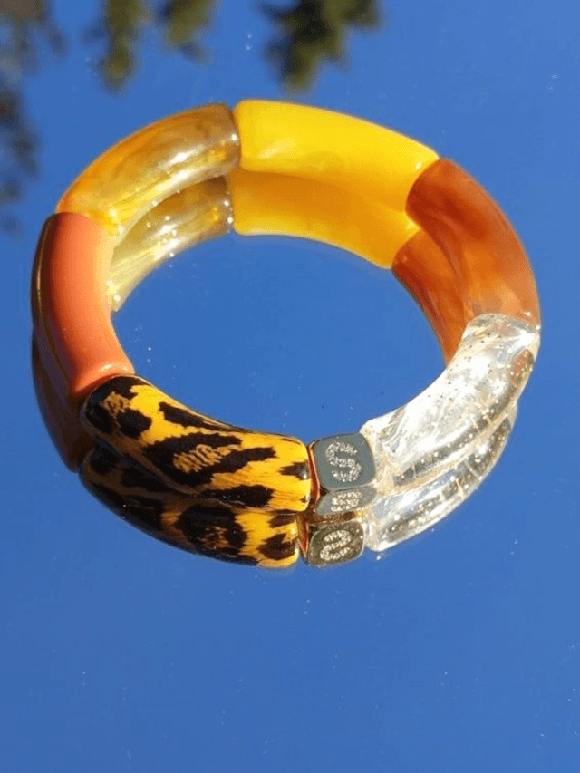Bracelet jonc perles tubes acrylique léopard Indrani Jyoti