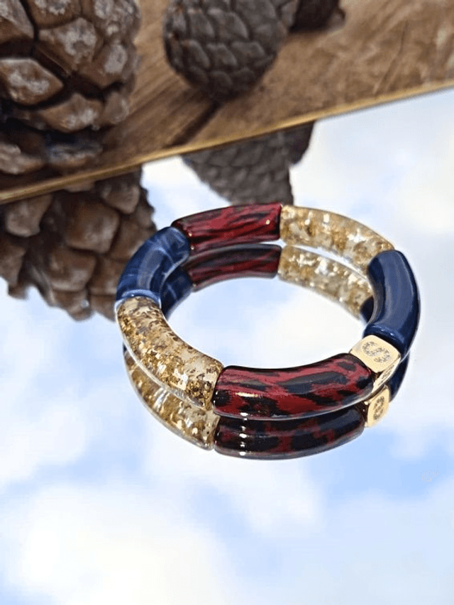 Bracelet jonc perles tubes acrylique léopard Indrani Laal Svarn