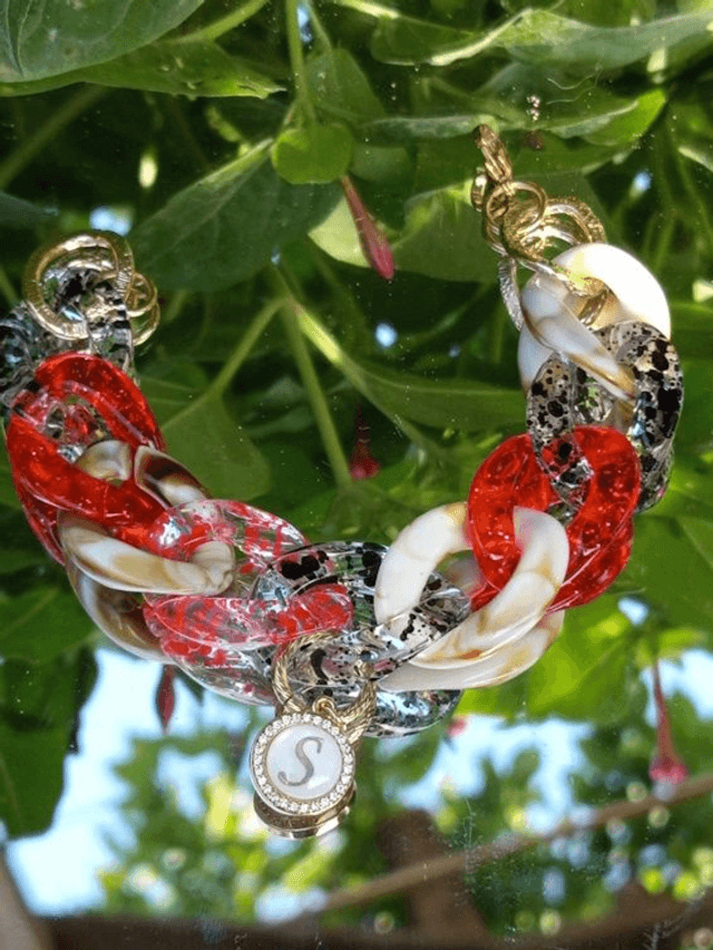 Bracelet gros maillons en acrylique Chamak rouge et blanc