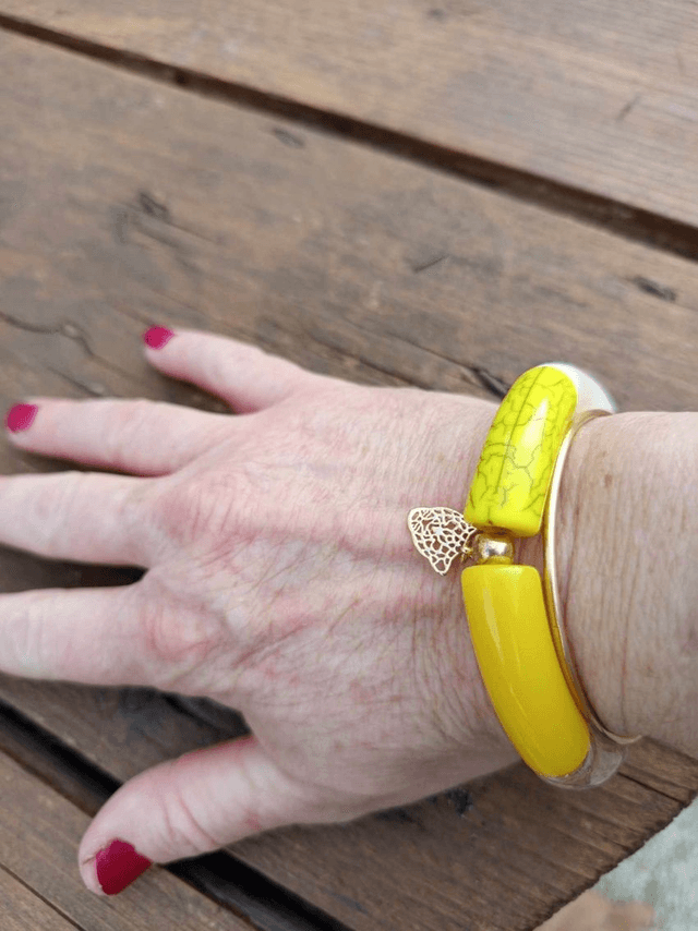 Bracelet jonc perles tubes incurvées Mohana Peela tête de léopard