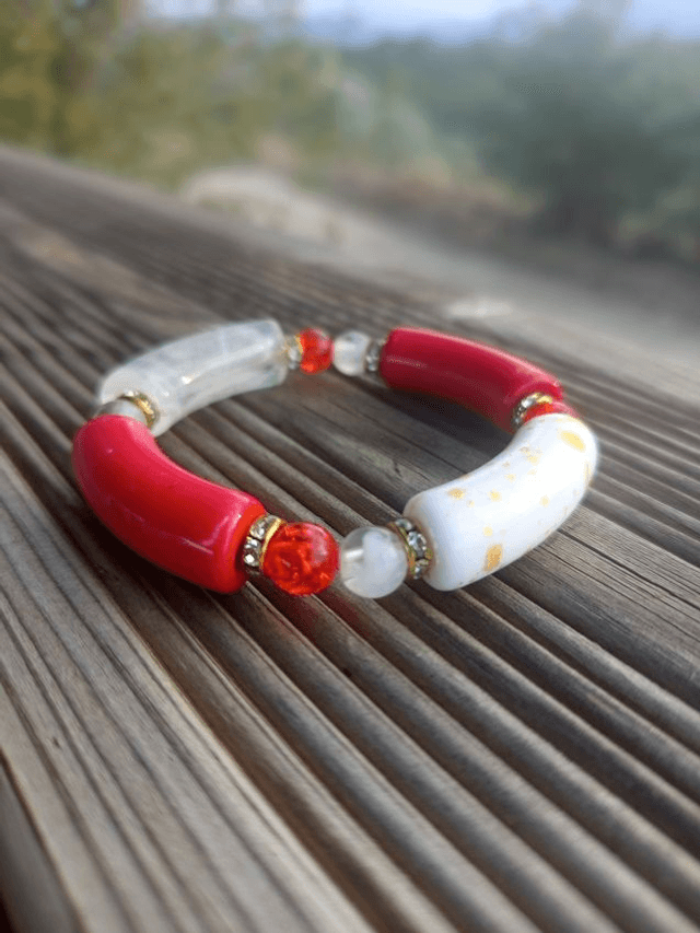 Bracelet perles tubes Arya tacheté Maanik