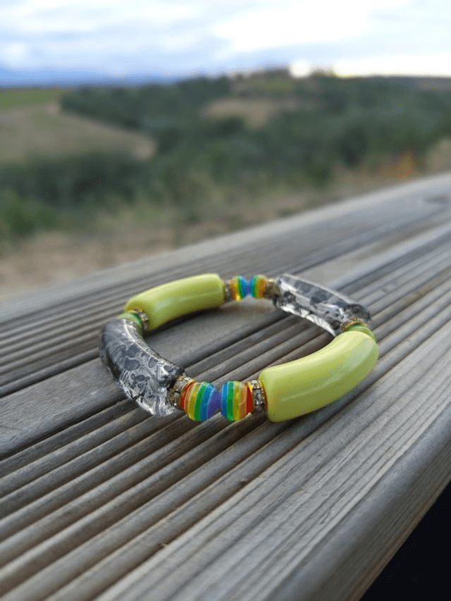 Bracelet perles tubes Arya tacheté transparent Peela