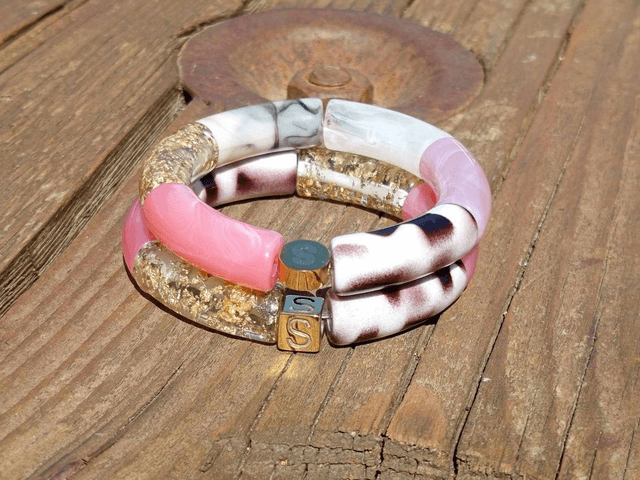 Duo de bracelet jonc perles tubes acrylique Chaparaasee