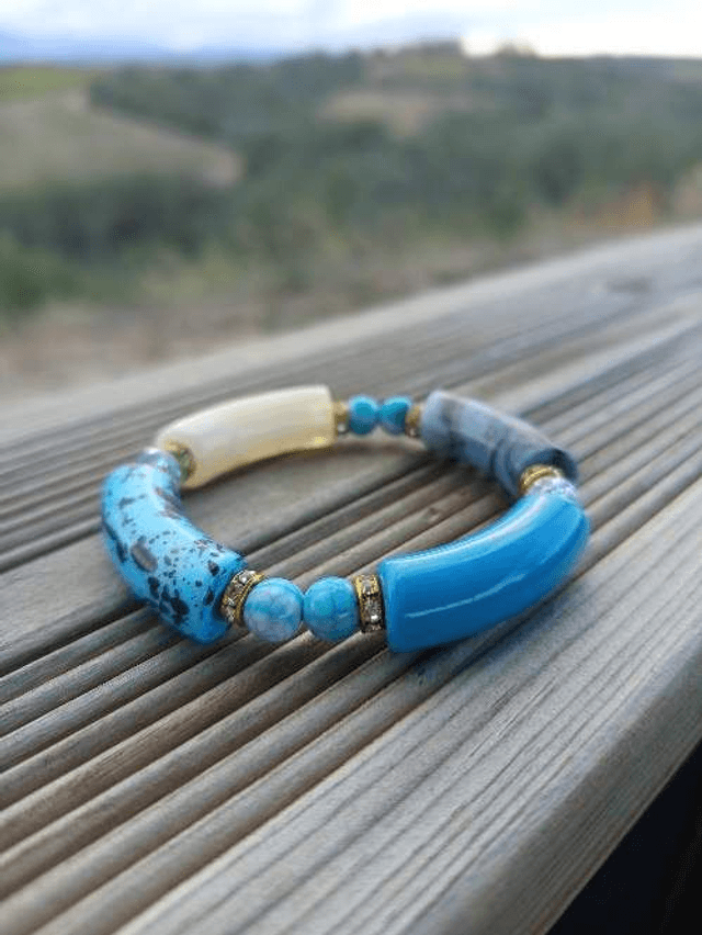 Bracelet perles tubes Arya tacheté Firoza