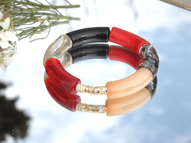 Bracelet perles tubes incurvées Chandra Rangin Chamak