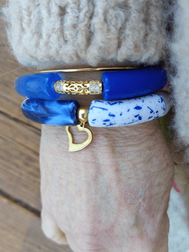 Duo de bracelet jonc perles tubes acrylique Neela gulaabee