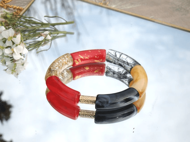 Bracelet perles tubes incurvées Chandra Rangin Chamak
