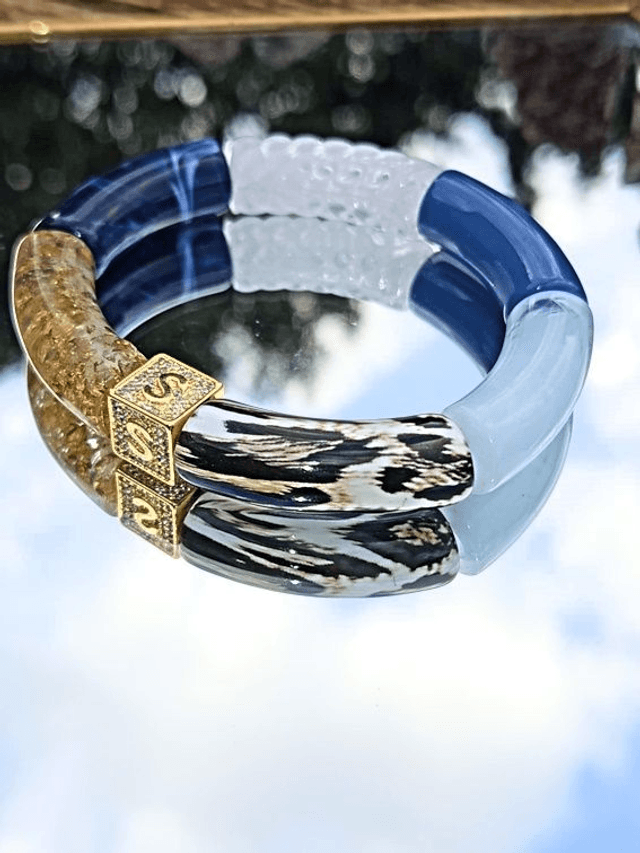 Bracelet jonc perles tubes acrylique léopard Indrani Chamakdaar Bandhan