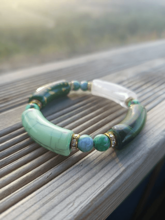 Bracelet perles tubes Arya tacheté Panna