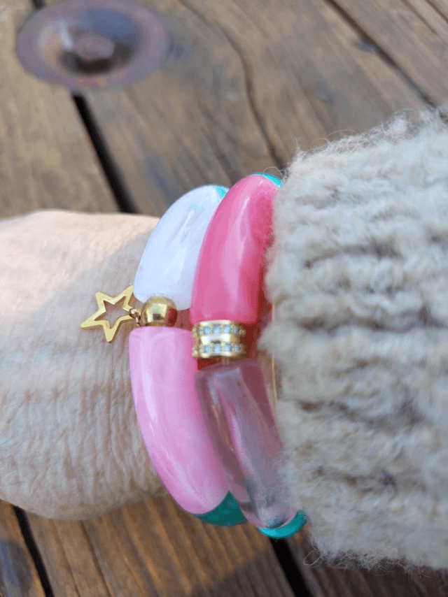 Duo de bracelet jonc perles tubes acrylique Kaindee 