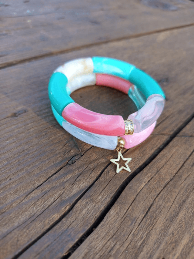 Duo de bracelet jonc perles tubes acrylique Kaindee 