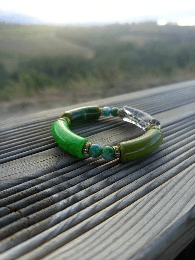 Bracelet perles tubes Arya tacheté transparent Hara