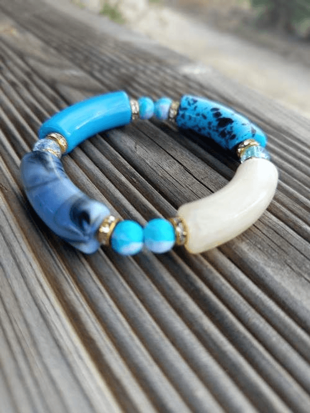 Bracelet perles tubes Arya tacheté Firoza