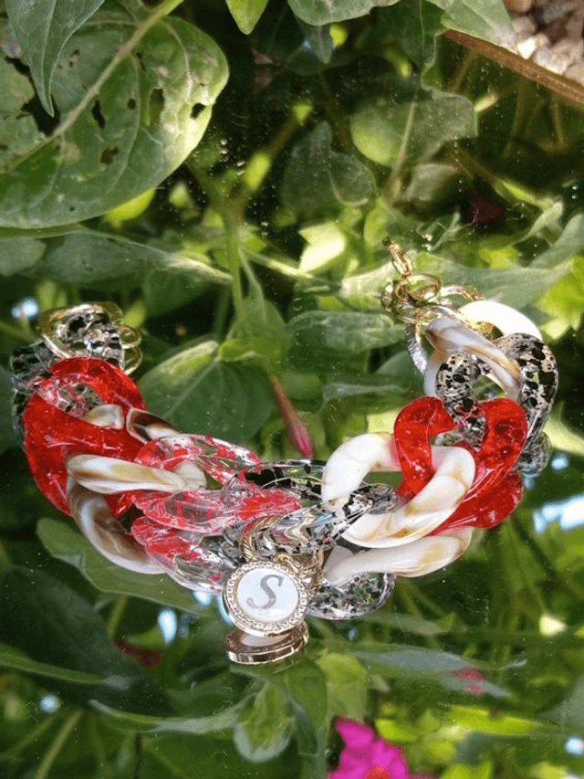 Bracelet gros maillons en acrylique Chamak rouge et blanc
