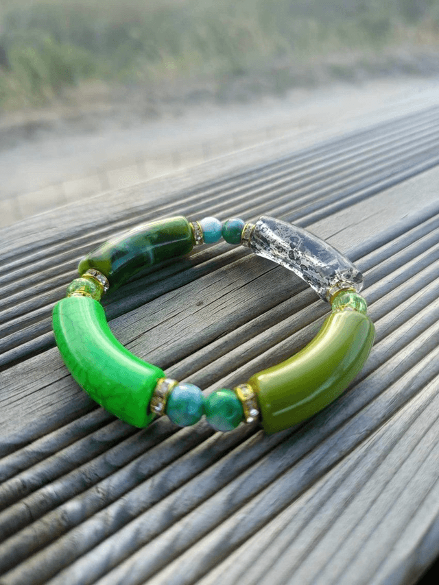Bracelet perles tubes Arya tacheté transparent Hara