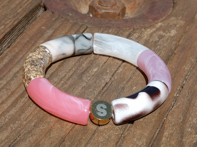 Duo de bracelet jonc perles tubes acrylique Chaparaasee
