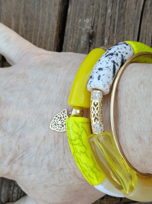 Duo de bracelet jonc perles tubes acrylique Peela