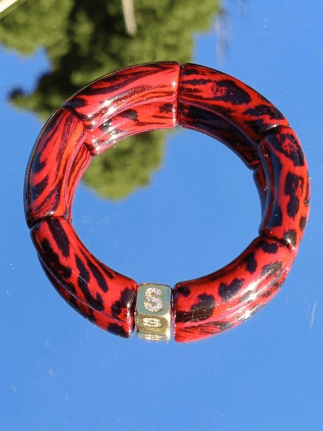 Bracelet jonc perles tubes acrylique léopard Indrani Laal