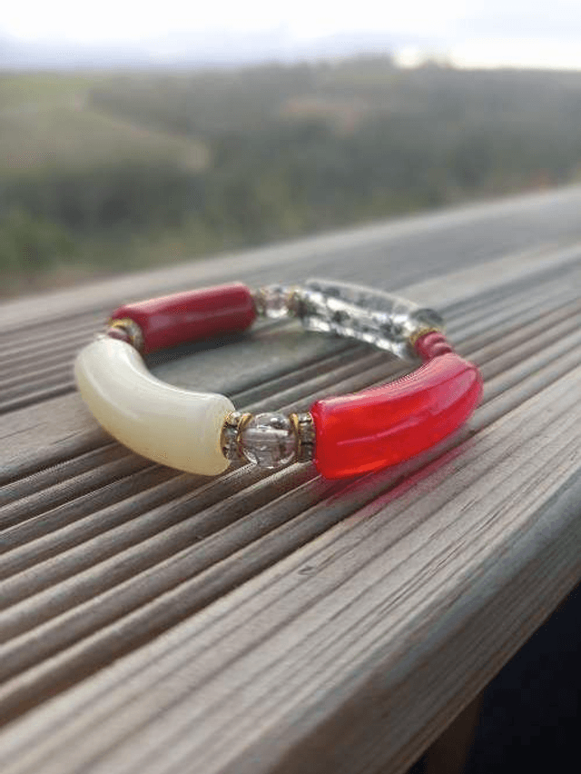Bracelet perles tubes Arya tacheté transparent Maanik