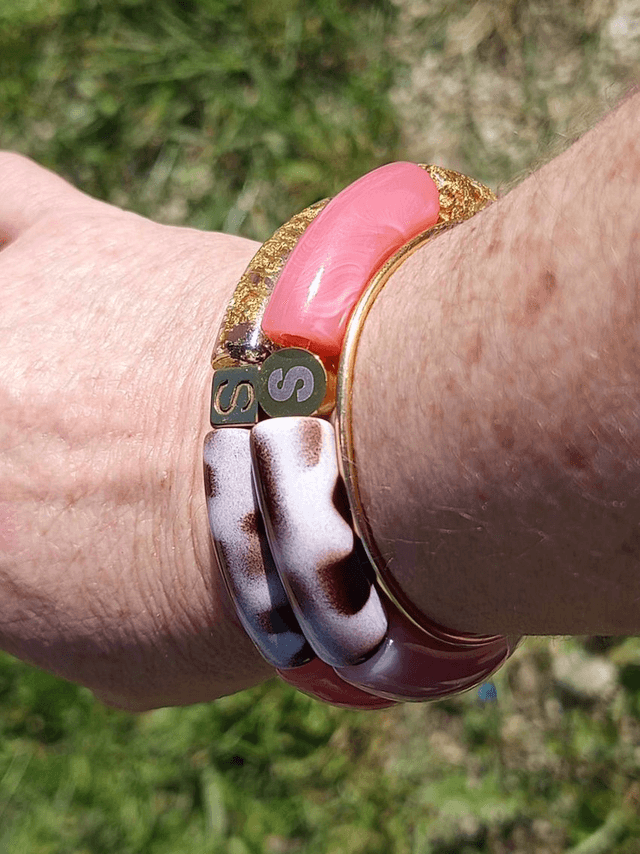Duo de bracelet jonc perles tubes acrylique Chaparaasee