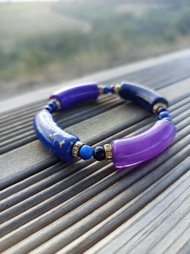 Bracelet perles tubes Arya tacheté Bainganee Neela