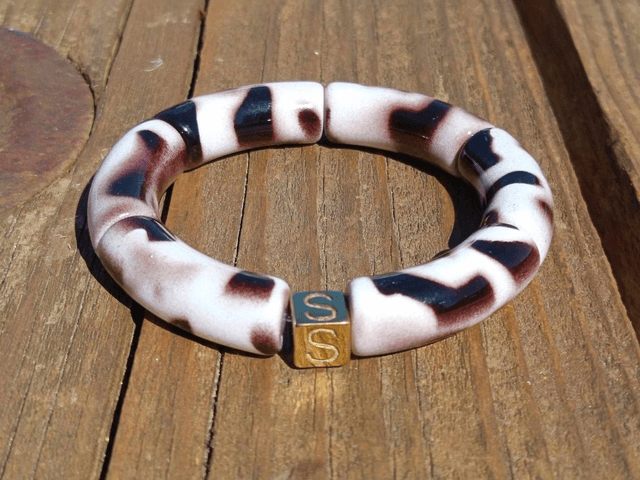 Trio de bracelet jonc perles tubes acrylique Saphed Baagh