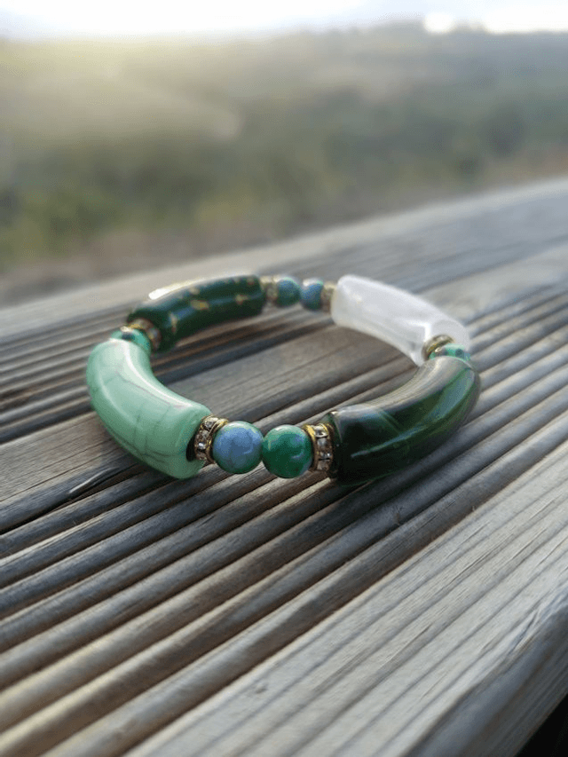 Bracelet perles tubes Arya tacheté Panna