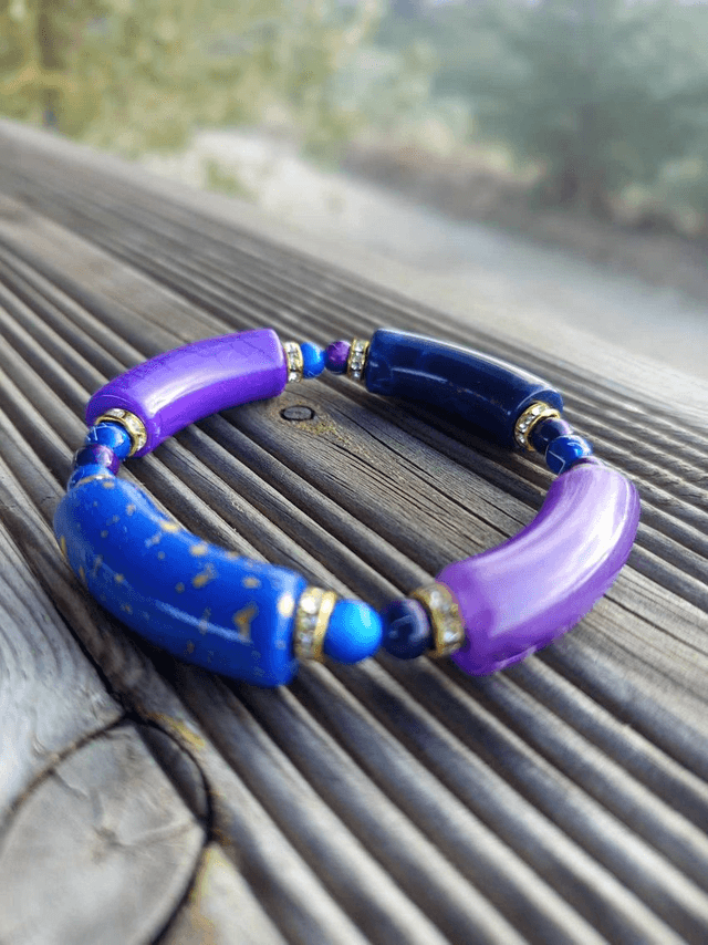 Bracelet perles tubes Arya tacheté Bainganee Neela
