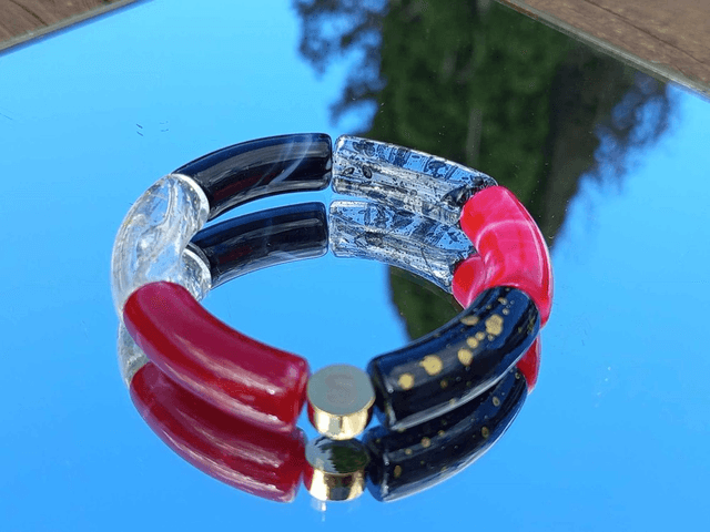 Trio de bracelets jonc perles tubes acrylique Maanik