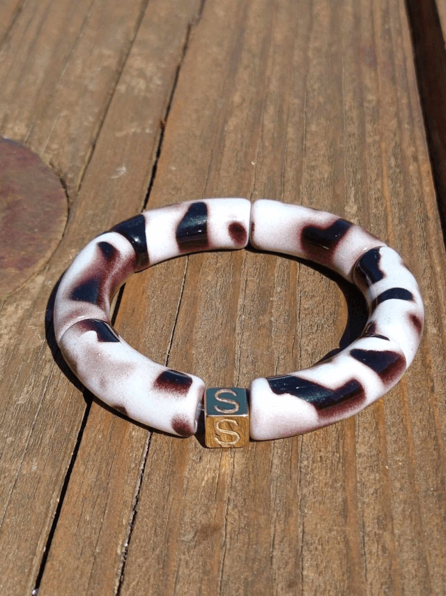 Trio de bracelet jonc perles tubes acrylique Saphed Baagh
