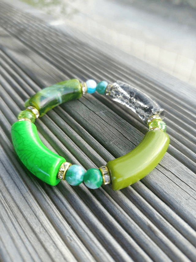 Bracelet perles tubes Arya tacheté transparent Hara