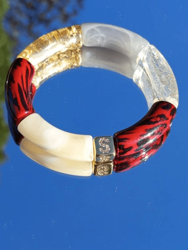 Bracelet jonc perles tubes acrylique léopard Indrani Laality