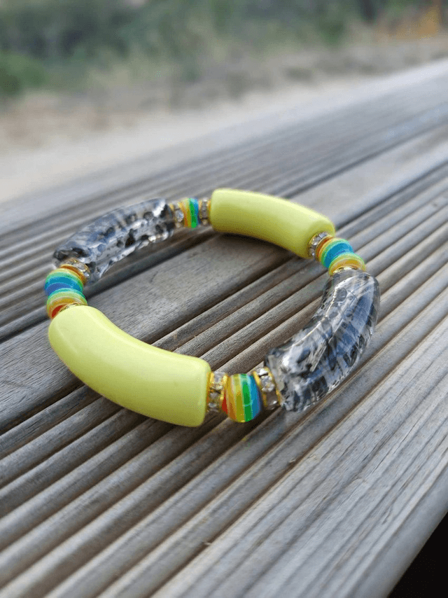 Bracelet perles tubes Arya tacheté transparent Peela