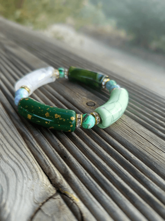 Bracelet perles tubes Arya tacheté Panna