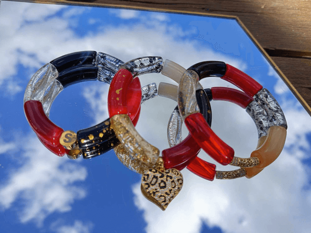 Trio de bracelets jonc perles tubes acrylique Maanik