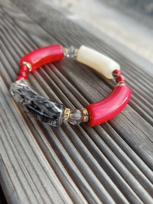 Bracelet perles tubes Arya tacheté transparent Maanik