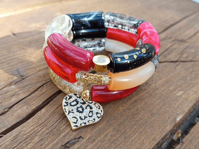 Trio de bracelets jonc perles tubes acrylique Maanik